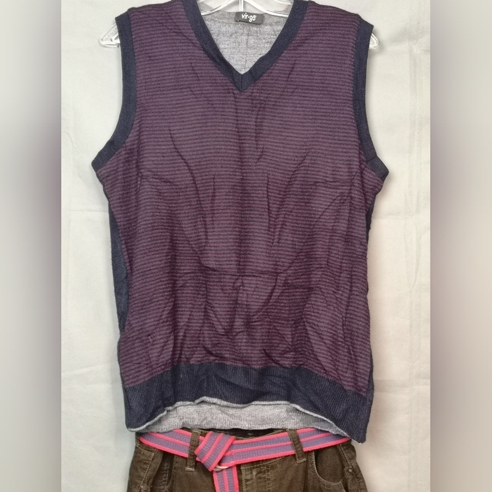 Upcycled Oversized Vintage Preppy Striped Sleeveless Sweater Knit Vest